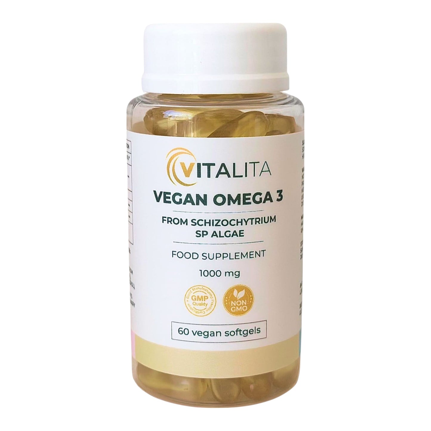 VITALITA Vegan Omega 3 from Algae food supplement/vetikast toidulisand/de algas complemento alimenticio - jar - front side