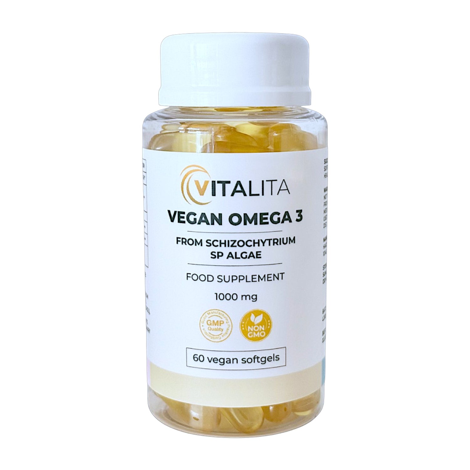 VITALITA Vegan Omega 3 from Algae food supplement/vetikast toidulisand/de algas complemento alimenticio - jar - front side